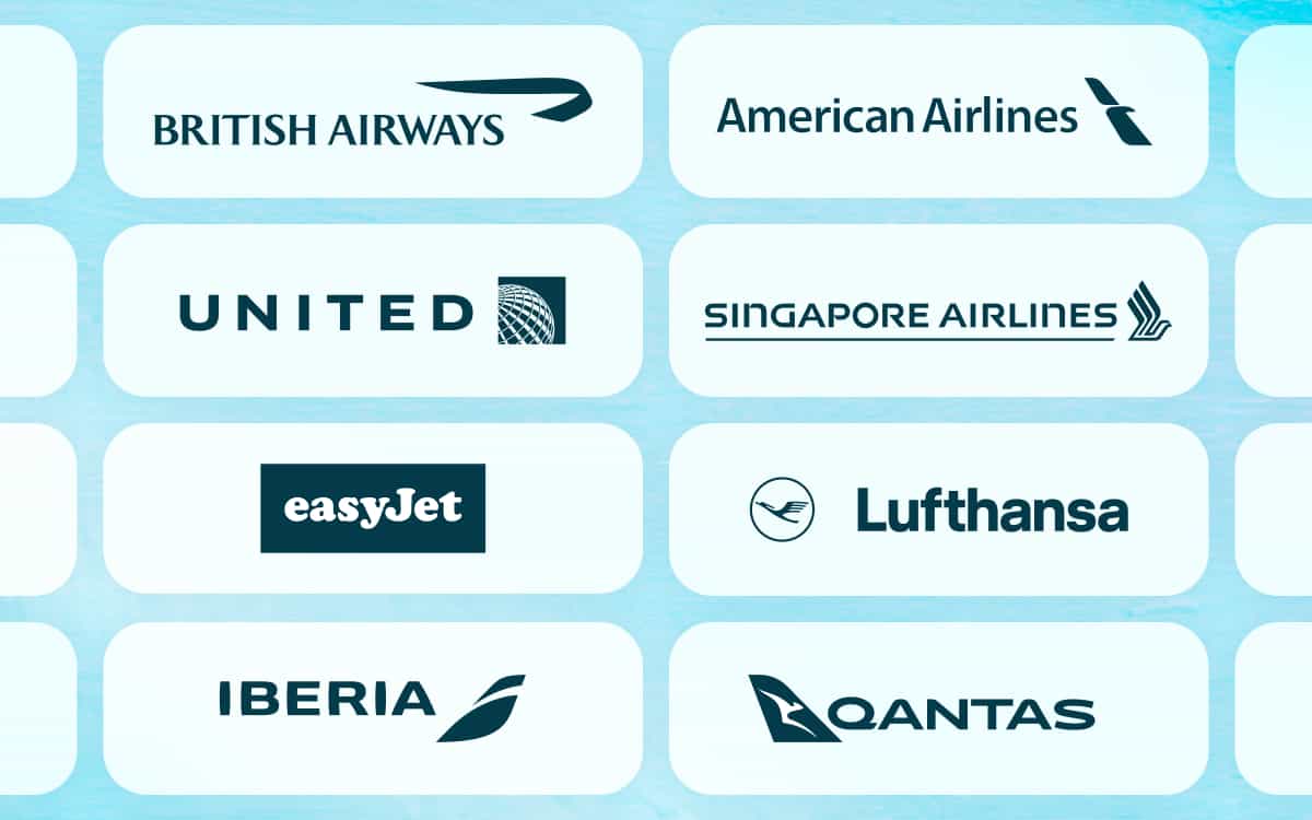 A grid of some of the providers available through RouteZero, displaying British Airways, American Airlines, United Airlines, Singapore Airlines, EasyJet, Lufthansa, Iberia, and Quantas.