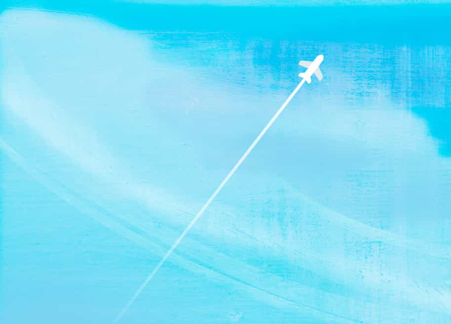 Illustration of a plane flying in the sky above, leaving a contrail.